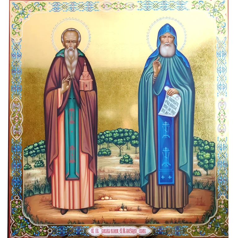 Hand-Painted Icon of Saints Barnabas of Vetluga and Alexander of Svir