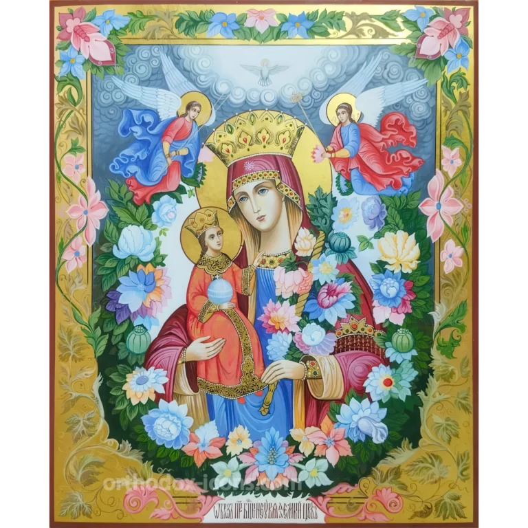 Hand Painted Icon of the Mother of God 'Unfading Flower'