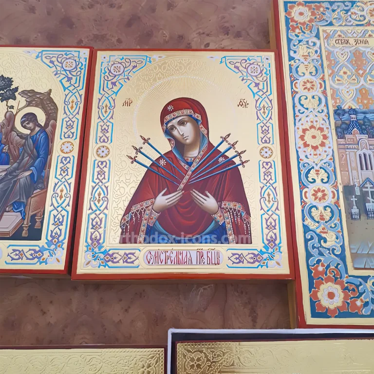 Orthodox Icon of Seven Arrows | Hand-Painted Gold Icon
