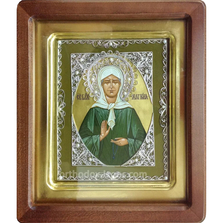 Saint Matrona Filigree Icon | Hand-Painted Orthodox Icon