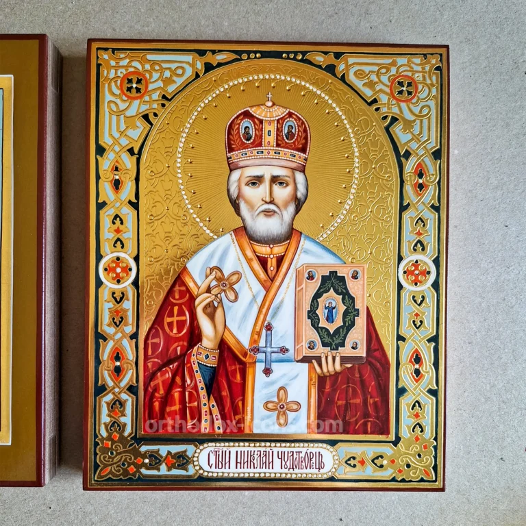 St Nicholas Orthodox Icon | Hand-Painted Icon with Gold and Enamel