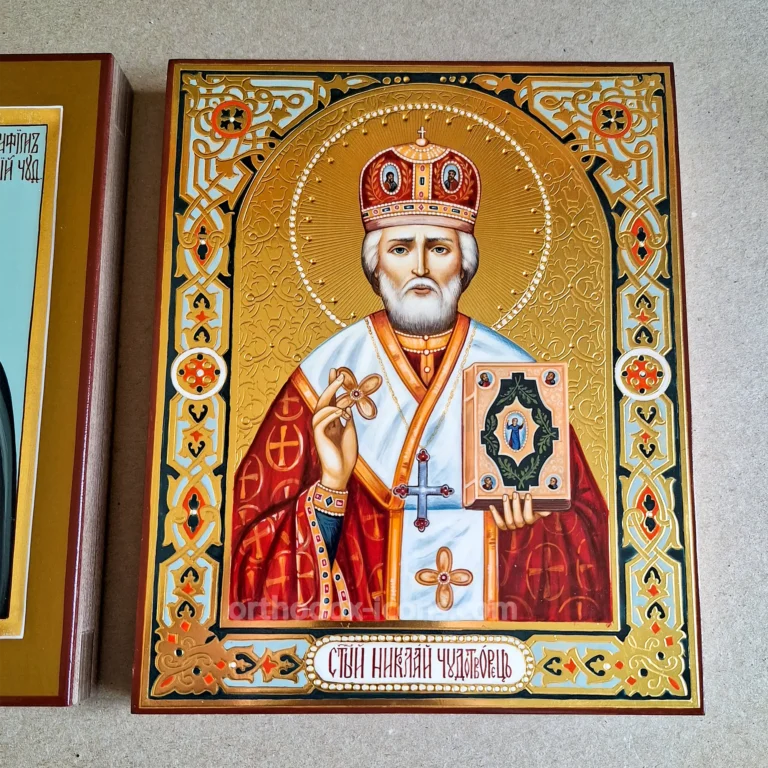 St Nicholas Orthodox Icon | Hand-Painted Icon with Gold and Enamel
