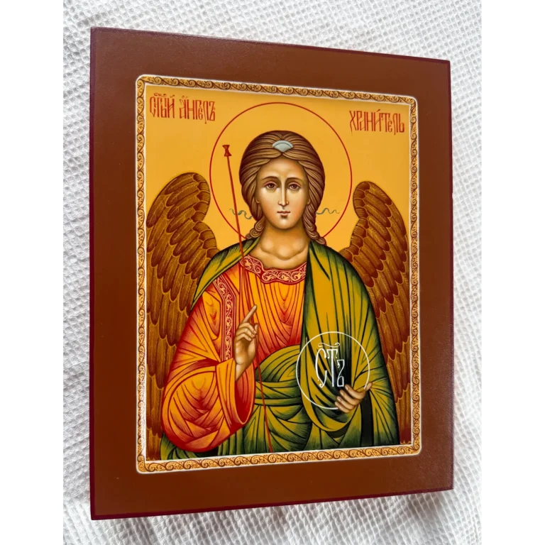 Guardian Angel Orthodox Icon with Christogram Shield | Hand-Painted