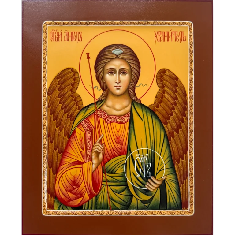 guardian angel orthodox icon with christogram shield