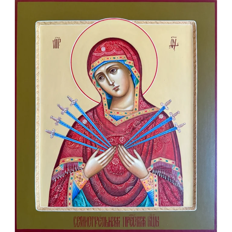 hand painted seven arrows theotokos icon