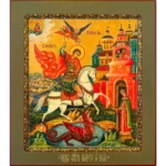 saint george icon with white horse and dragon