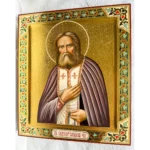 seraphim of sarov icon with chased gold