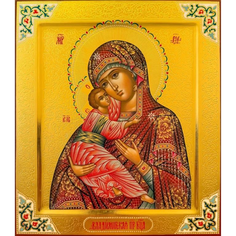 vladimir mother of god icon with chased gold
